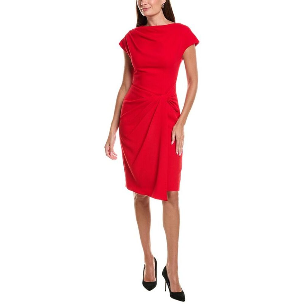 Teri Jon By Rickie Freeman Womens Crepe Cap Sleeve Sarong Sheath Dress, Red